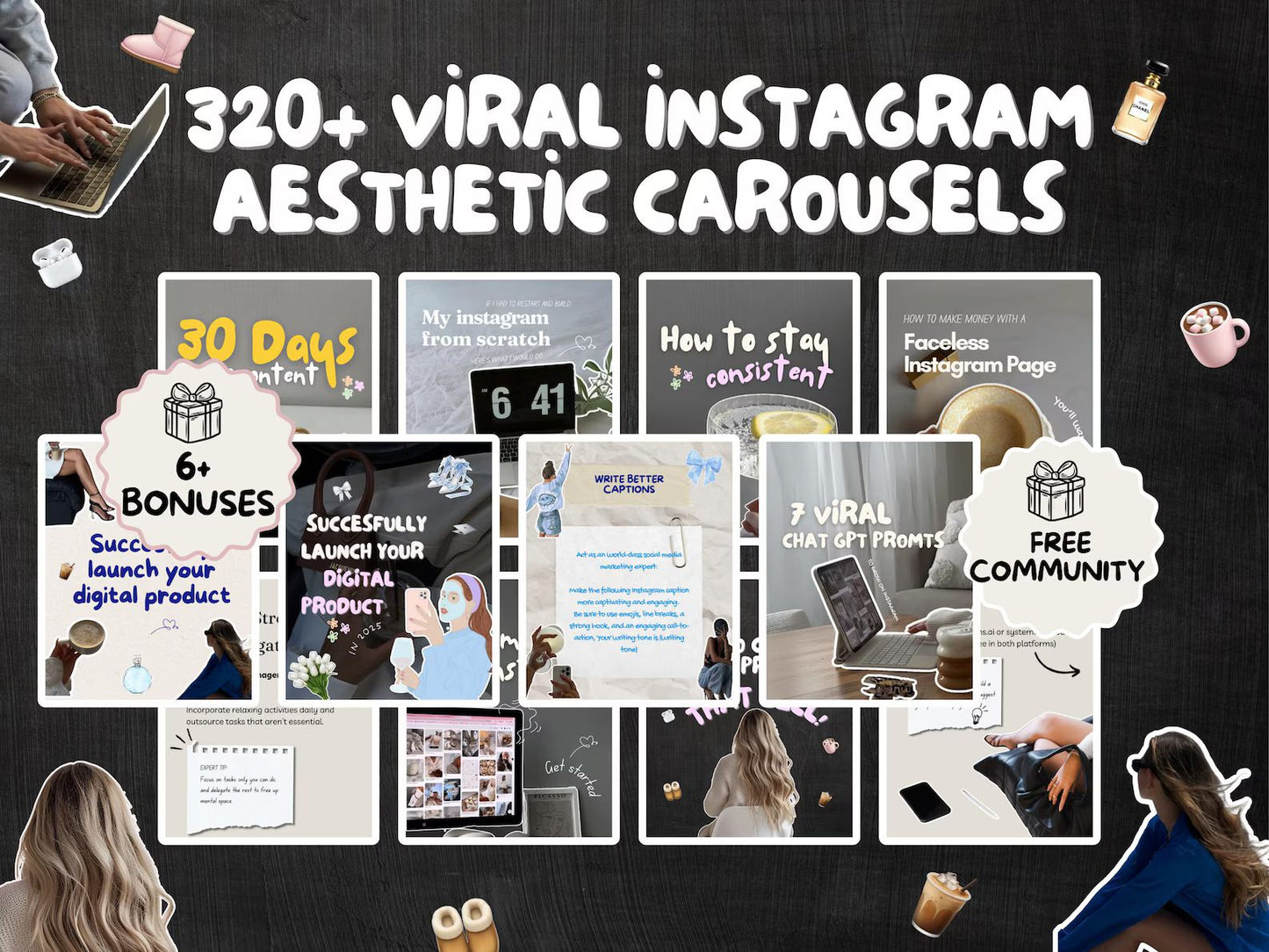 320+ Stunning Aesthetic Instagram & TikTok Carousel Templates | Editable Social Media Post Designs to Boost Engagement & Followers